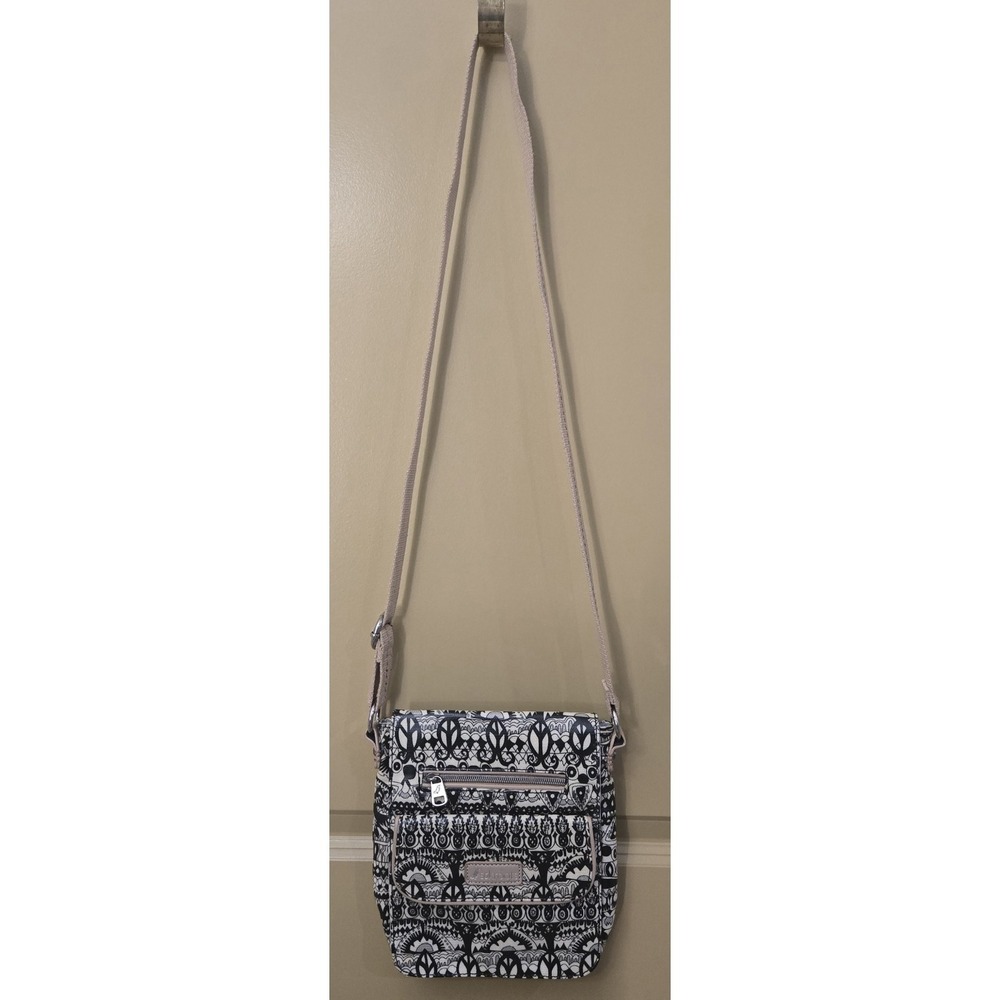 Sakroots Artist Circle Flat Crossbody Bag - Black & White Spirit Desert Tribal